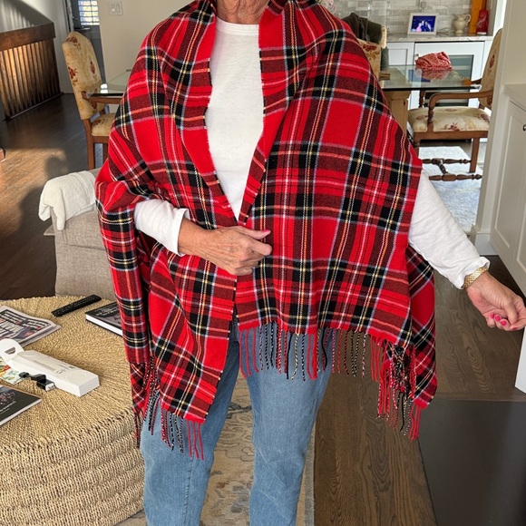 J. Crew Factory Accessories - J. Crew Vibrant Red Plaid Shawl with Fringe